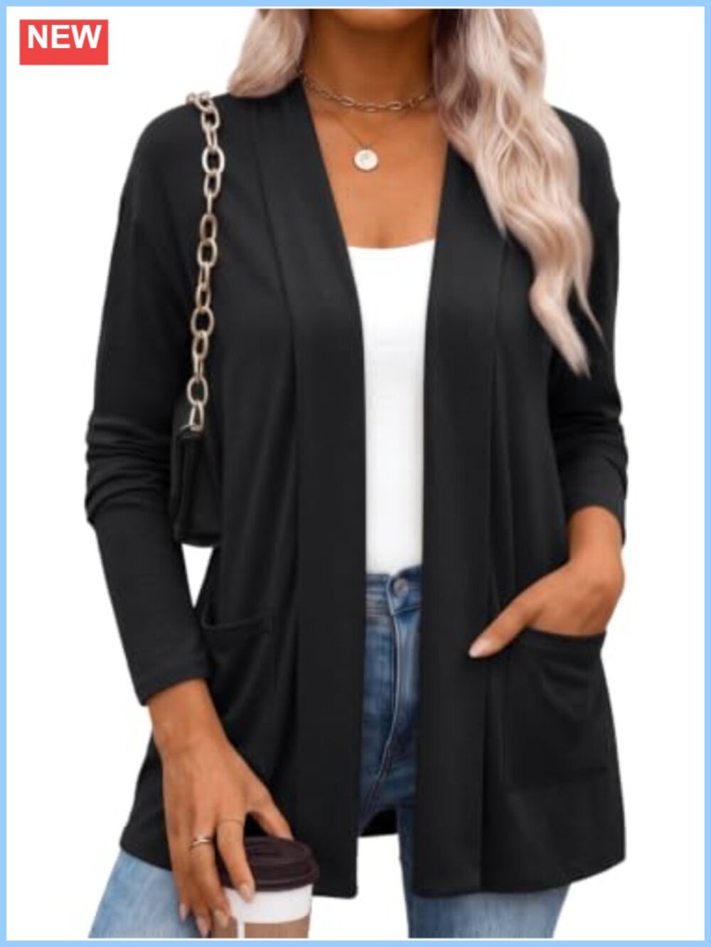 Lightweight Knit Open Front Long Cardigan with Pockets